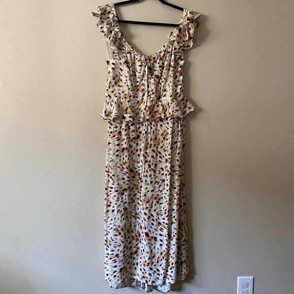 Sofia Dress Maxi Midi Sweetheart Ruffle Boho Cottagecore Animal Print SZ Large - Picture 2 of 13